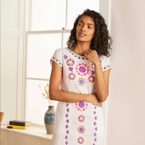 BODEN Laura linen embroidered dress knee length